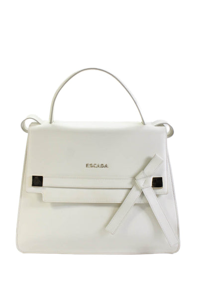 Escada Women's Leather Snap Closure Gold Hardware White Tote Handbag