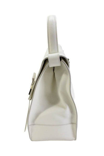 Escada Women's Leather Snap Closure Gold Hardware White Tote Handbag