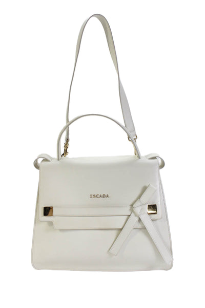 Escada Women's Leather Snap Closure Gold Hardware White Tote Handbag