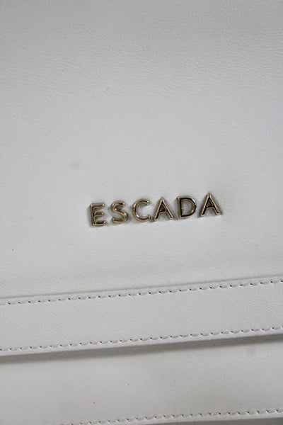 Escada Women's Leather Snap Closure Gold Hardware White Tote Handbag