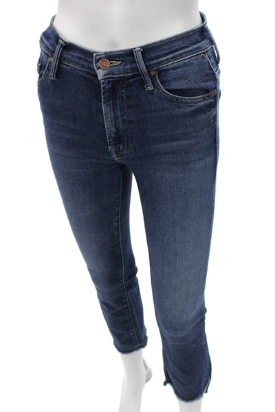 Mother Women Skinny Ankle Cropped Jeans Dark Blue Size 24