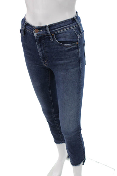 Mother Women Skinny Ankle Cropped Jeans Dark Blue Size 24