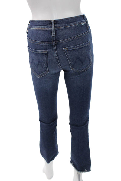 Mother Women Skinny Ankle Cropped Jeans Dark Blue Size 24