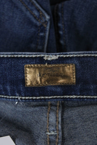Mother Women Skinny Ankle Cropped Jeans Dark Blue Size 24