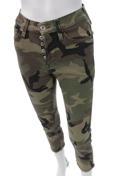 Re/Done Women High Rise Skinny Cropped Ankle Camouflage Jeans Green Size 23