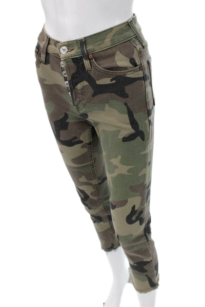 Re/Done Women High Rise Skinny Cropped Ankle Camouflage Jeans Green Size 23