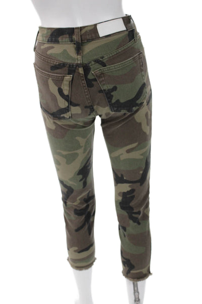 Re/Done Women High Rise Skinny Cropped Ankle Camouflage Jeans Green Size 23