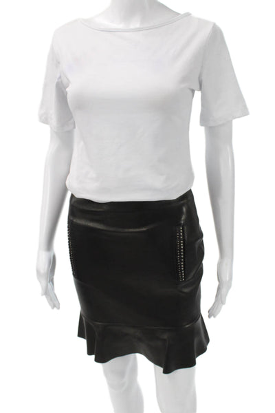 Hotel Particulier Womens Pencil Trumpet Leather Knee Length Skirt Size S