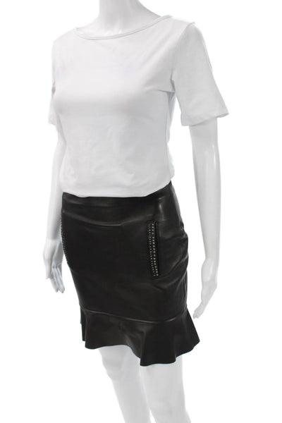 Hotel Particulier Womens Pencil Trumpet Leather Knee Length Skirt Size S