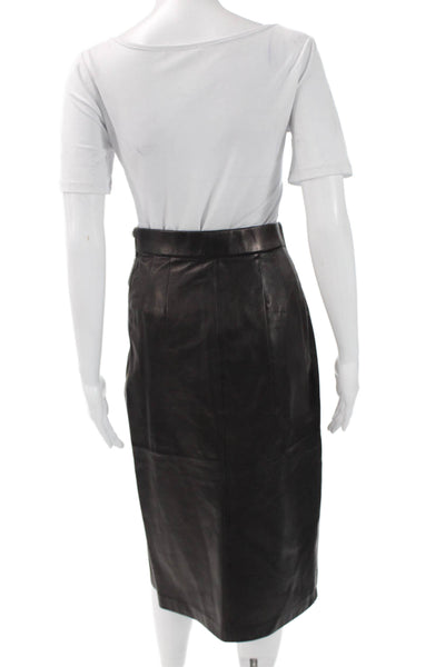 Pierre Balmain Womens Black Real Leather Pencil Wrap Knee Length Skirt Size 36