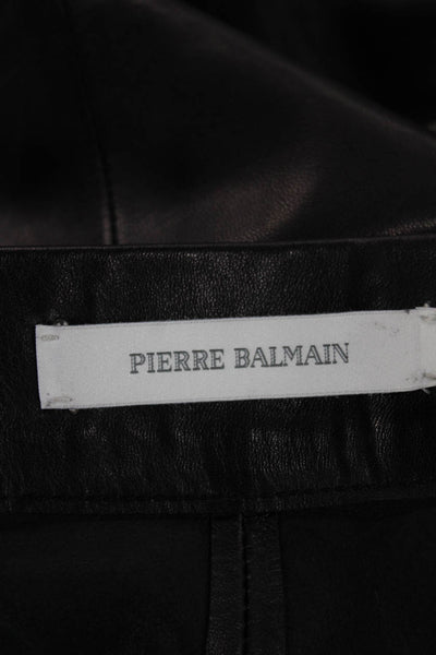 Pierre Balmain Womens Black Real Leather Pencil Wrap Knee Length Skirt Size 36