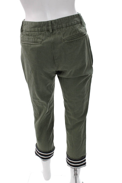 Band Of Outsiders Womens Cropped Ankle Chino Pants Green Cotton Army Size 1