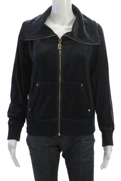 Michael Kors Women Bomber Jacket Dark Blue High Neck Zip Size L