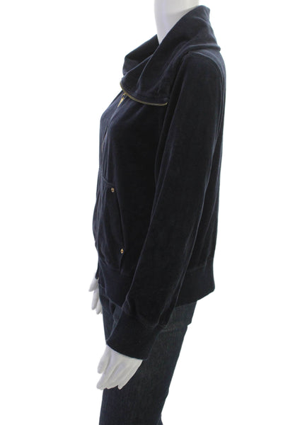 Michael Kors Women Bomber Jacket Dark Blue High Neck Zip Size L