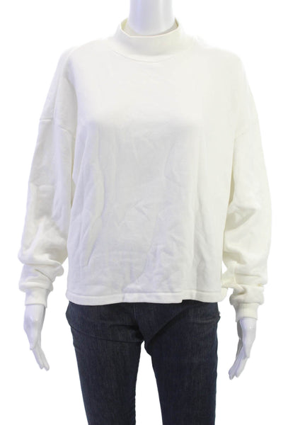 Entireworld Women White Mock Neck Pullover Sweatshirt Cotton Long Sleeve Size S