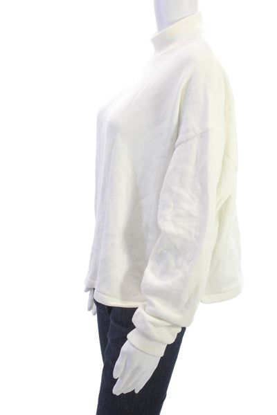 Entireworld Women White Mock Neck Pullover Sweatshirt Cotton Long Sleeve Size S