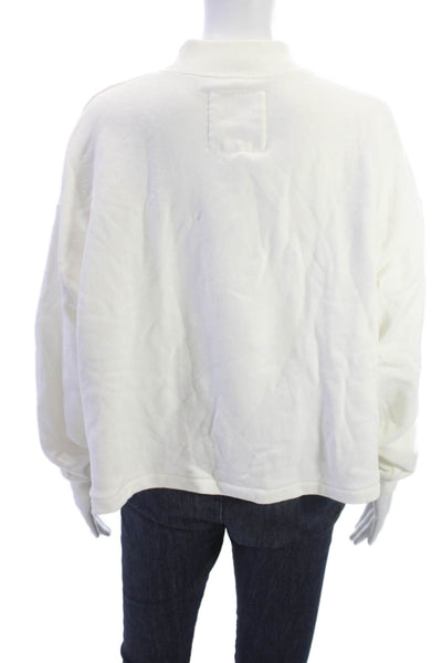 Entireworld Women White Mock Neck Pullover Sweatshirt Cotton Long Sleeve Size S