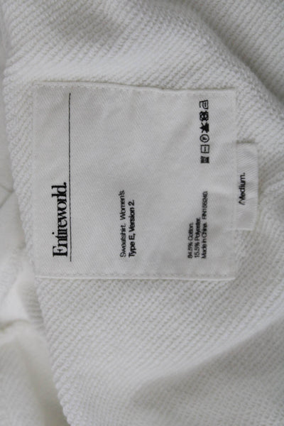 Entireworld Women White Mock Neck Pullover Sweatshirt Cotton Long Sleeve Size S