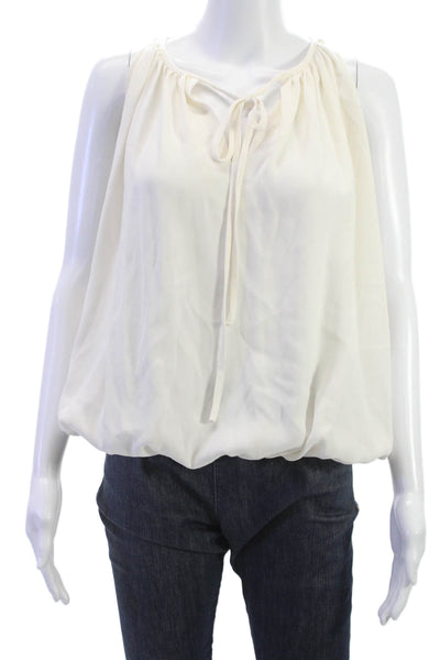 CO Womens Sleeveless White Blouse Drawstring Tracetate Polyester Spring Size XS
