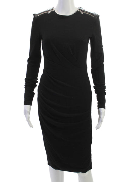 Sportmax Women Bodycon Sheath Long Sleeve Black Wool Dress Crew Neck Size S