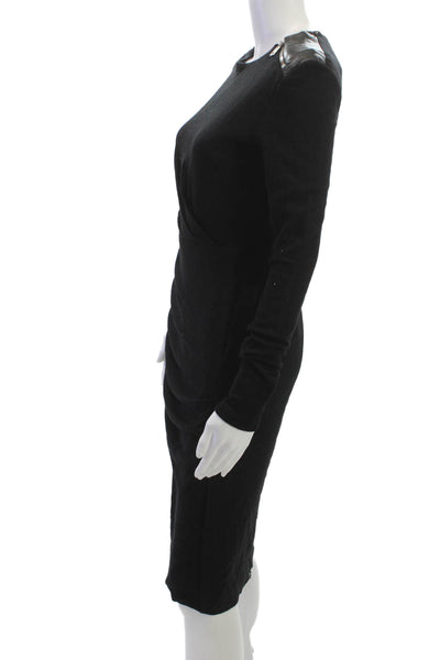 Sportmax Women Bodycon Sheath Long Sleeve Black Wool Dress Crew Neck Size S
