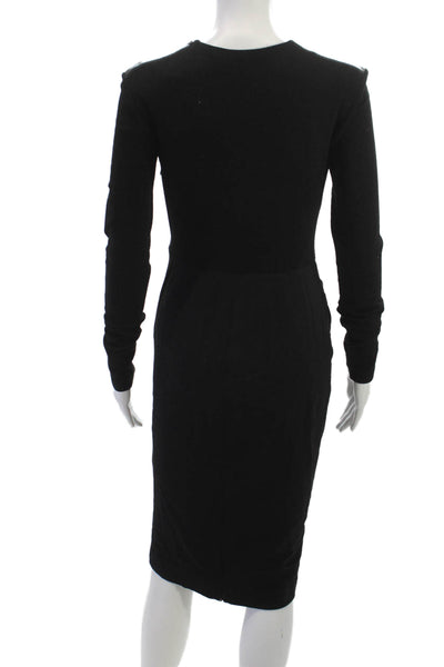 Sportmax Women Bodycon Sheath Long Sleeve Black Wool Dress Crew Neck Size S