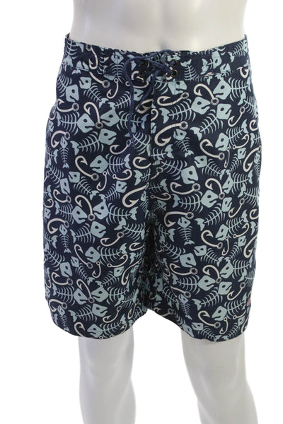 Vineyard Vines Mens Dark Blue Fish Graphic Drawstring Shorts Polyester Size L