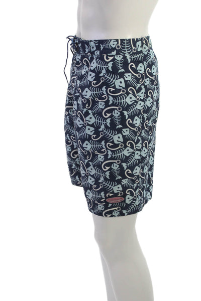 Vineyard Vines Mens Dark Blue Fish Graphic Drawstring Shorts Polyester Size L
