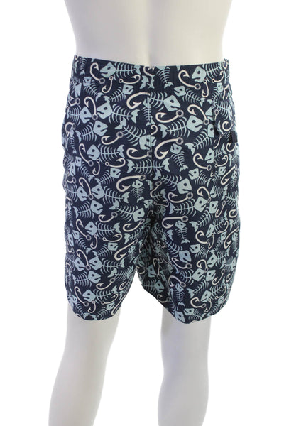 Vineyard Vines Mens Dark Blue Fish Graphic Drawstring Shorts Polyester Size L