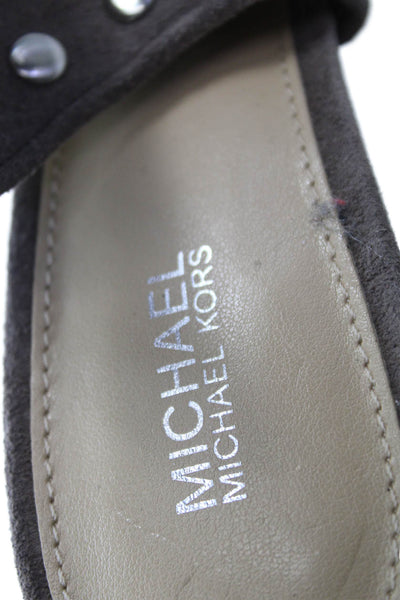 Michael Michael Kors Womens Suede Studded Detail Heeled Mules Gray Size 9.5