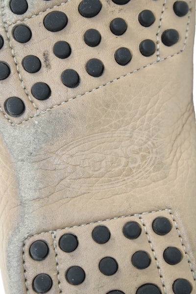 Tods Womens Leather Square Toe Slip On Flats Beige Size 8