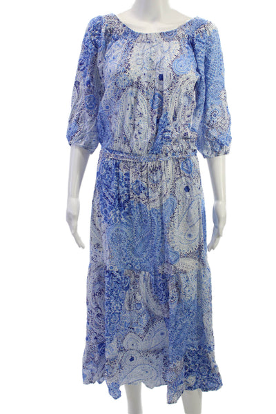 Melissa Odabash Women Kaftan Maxi Dress Blue Paisley 3/4 Sleeve Size S