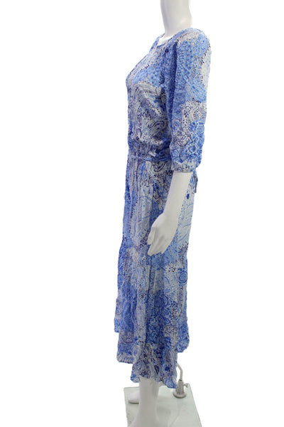 Melissa Odabash Women Kaftan Maxi Dress Blue Paisley 3/4 Sleeve Size S
