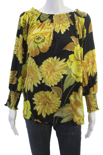 Kobi Halperin Womens Black Floral Long Sleeve Blouse Size L
