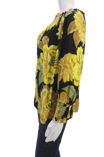 Kobi Halperin Womens Black Floral Long Sleeve Blouse Size L