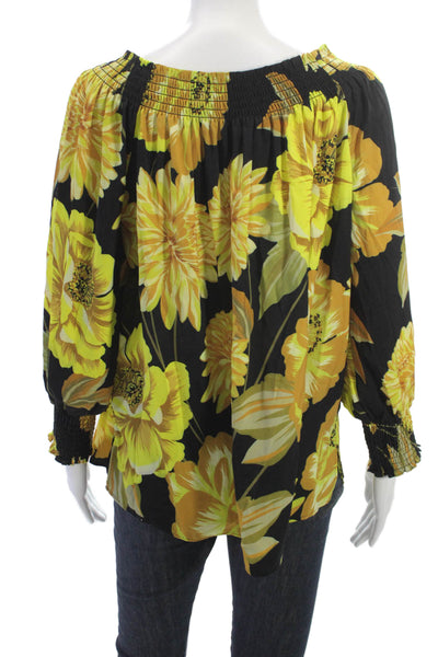 Kobi Halperin Womens Black Floral Long Sleeve Blouse Size L