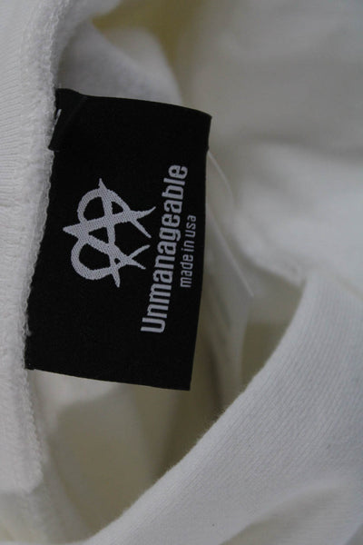 Unmanageable Womens Pullover Hoodie White Graphic Mock Neck Long Sleeve Size S