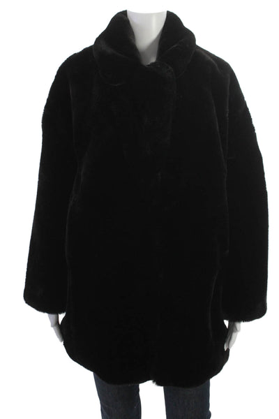 Zara Womens Overcoat Black Collared Long Sleeve Button Polyester Classic Size XS
