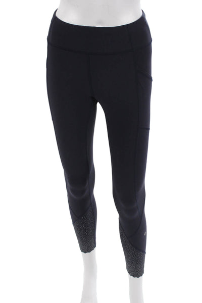 Lululemon Womens Ankle Leggings Dark Blue Nylon Zip Designer Size 4
