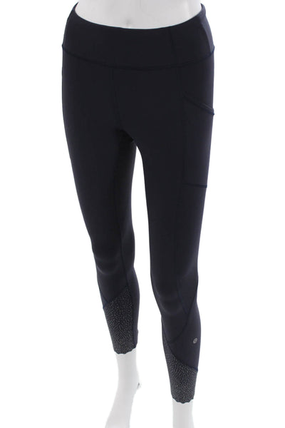 Lululemon Womens Ankle Leggings Dark Blue Nylon Zip Designer Size 4