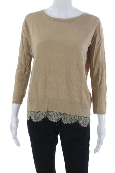 Joie Women Pullover Sweater Beige Round Neck 3/4 Sleeve Wool Cashmere Size XS