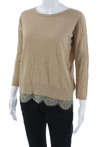 Joie Women Pullover Sweater Beige Round Neck 3/4 Sleeve Wool Cashmere Size XS