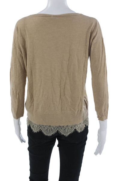 Joie Women Pullover Sweater Beige Round Neck 3/4 Sleeve Wool Cashmere Size XS