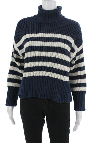 Madewell Women Striped Turtleneck Pullover Sweater Dark Blue Size XS