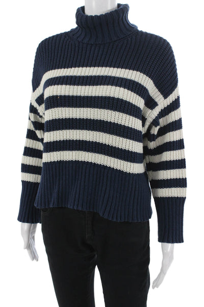 Madewell Women Striped Turtleneck Pullover Sweater Dark Blue Size XS