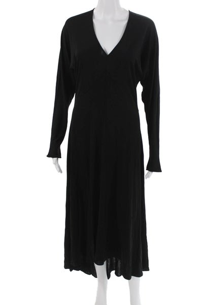 Trend Les Copains Womens Maxi Black V-Neck Long Sleeve Dress Size 42