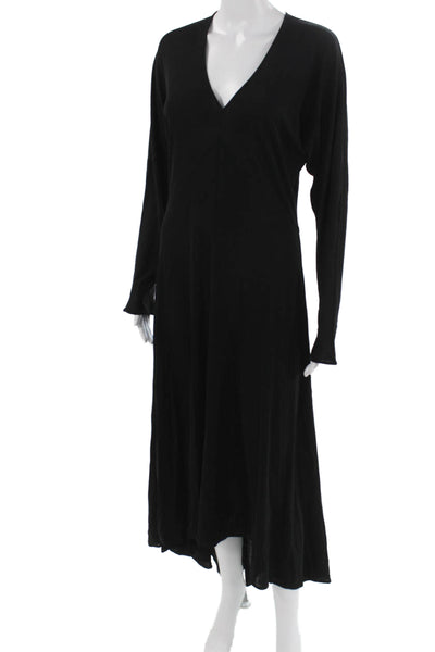 Trend Les Copains Womens Maxi Black V-Neck Long Sleeve Dress Size 42