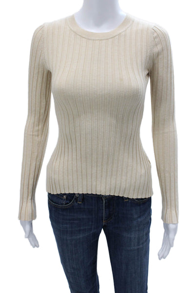 Quince Women Pullover Striped Crew Neck Beige Long Sleeve Size XS