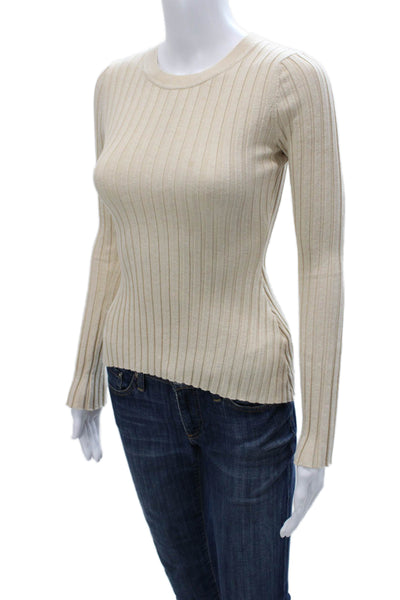 Quince Women Pullover Striped Crew Neck Beige Long Sleeve Size XS