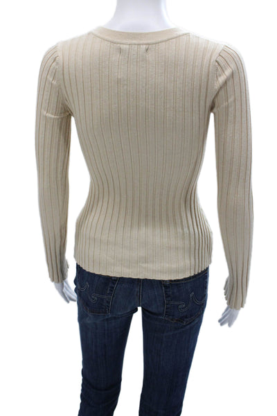 Quince Women Pullover Striped Crew Neck Beige Long Sleeve Size XS